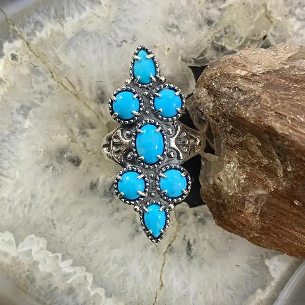 Carolyn Pollack Sterling Silver Sleeping Beauty Turquoise Decorated Cluster Ring